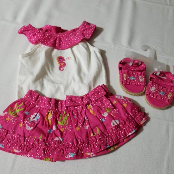 Gymboree Baby Seahorse NWT 0-3 Month Bodysuit Bottoms & size 01 shoes Outfit - Picture 1 of 6